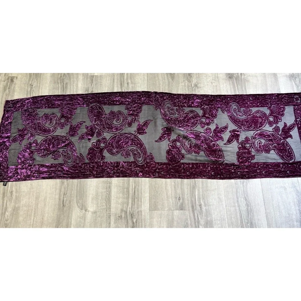 Scarf Sheer Silk Velvet Purple Paisley Design Head Shoulder Covering 21 x 66 in